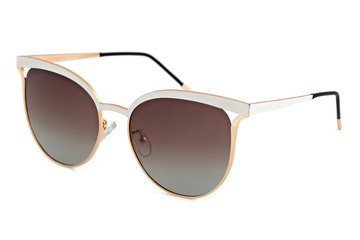 side view of modern sunglasses isolated on white background