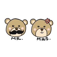 Mr. and Mrs. Bear cartoon vector illustration