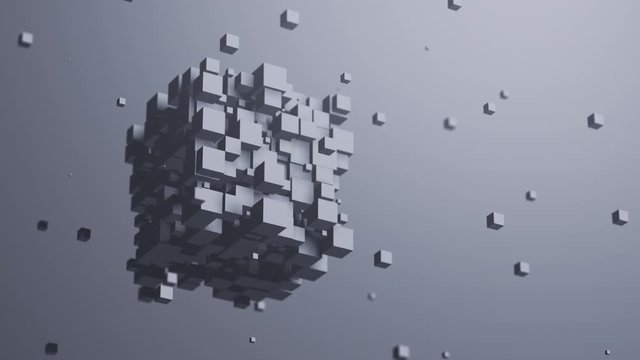 Gray cubes moving. Abstract 3d animation.
