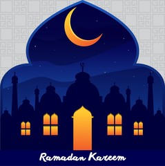 Obraz na płótnie Canvas Mosque at night ramadhan kareem Banner Badge design vector