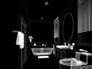 abstract sketch design of interior bathroom ,3d rendering