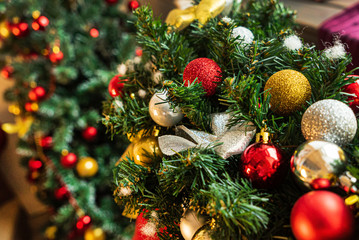 Christmas tree with red and golden balls