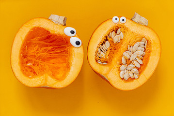 funny pumpkin family on the orange background