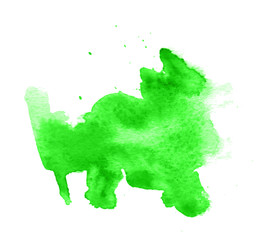 Green abstract watercolor texture stain with splashes and spatters.
