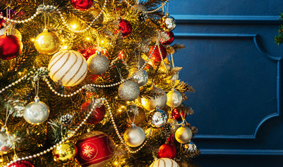 Christmas tree with red and golden balls