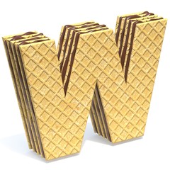 Waffles font with chocolate cream filling Letter W 3D