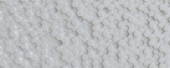 Hexagonal light grey, white background texture, 3d illustration, 3d rendering