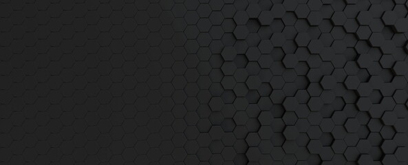 Hexagonal dark grey, black background texture, 3d illustration, 3d rendering - obrazy, fototapety, plakaty