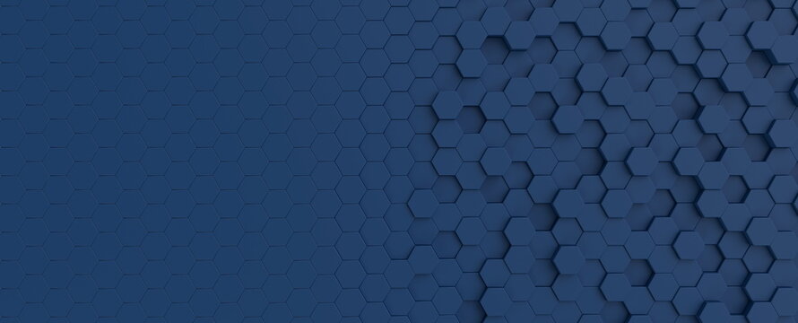 Hexagonal dark blue navy background texture placeholder, 3d illustration, 3d rendering backdrop
