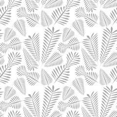 Seamless pattern of gray simple leaves - monochrome