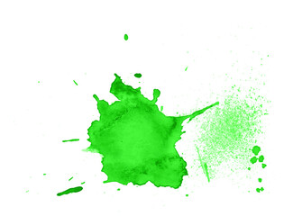 Green abstract watercolor texture stain with splashes and spatters.