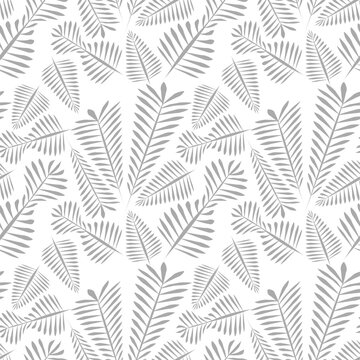 Seamless pattern of gray simple leaves - monochrome