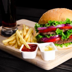 Burger served in bun in nutrition fast food concept