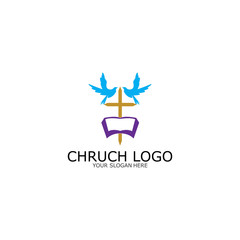 logo church.christian symbol,the bible and the cross of jesus christ-vector