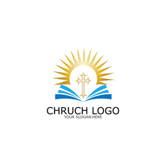 logo church.christian symbol,the bible and the cross of jesus christ-vector