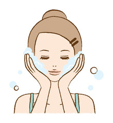 Illustration of a Woman Washing Face