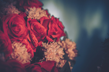 Beautiful Artificial Rose Flowers Background, Vintage style;
