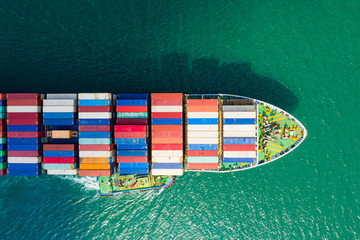 Aerial view cargo ship of business logistic transportation sea freight,Cargo ship, Cargo container...
