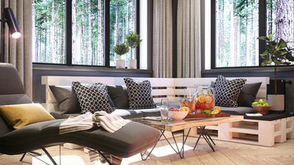 Modern bright interior . 3D rendering