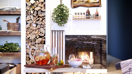 Modern bright interior . 3D rendering