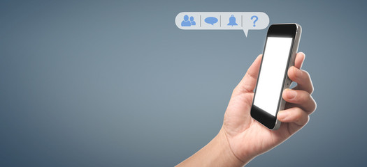 Man hand holding smartphone device and touching screen