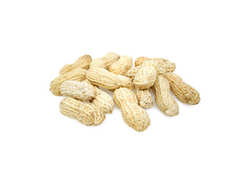 Pile peanuts with texture isolated on white background. Dried peanuts for snack