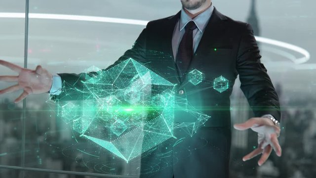 Businessman with Scalability hologram concept