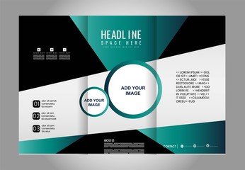 Vector empty tri-fold brochure print template design, trifold bright violet booklet or flyer