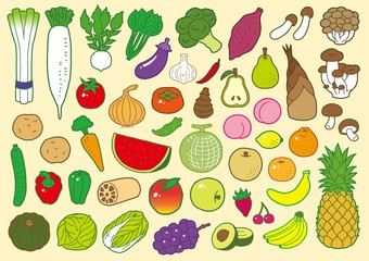 ゆる手書きフルカラー野菜&果物