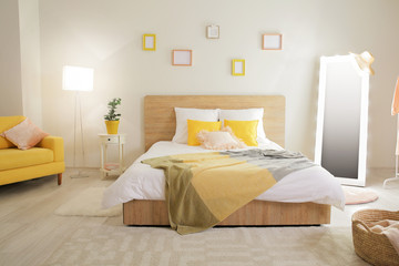 Fototapeta na wymiar Interior of beautiful modern bedroom