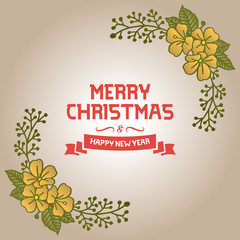 Handwritten text christmas happy holiday, with art of green leafy flower frame unique. Vector