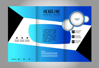 Tri-fold brochure template design, business leaflet, booklet wave