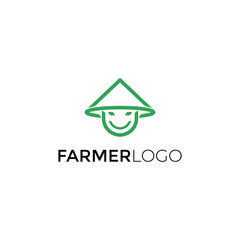 Asian farmer hat line art logo