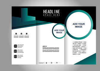 Three fold business brochure template, corporate flyer or cover design in blue colors