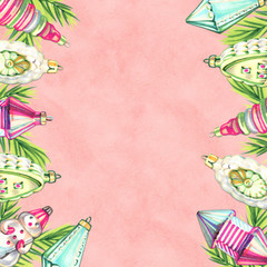 Merry Christmas Marker sketch composition. Vintage Christmas toys. Happy new year set