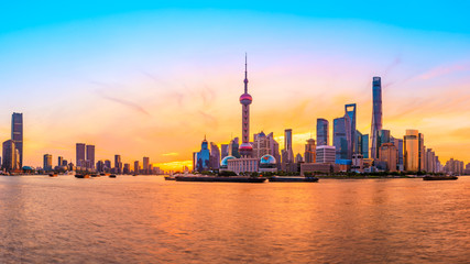 Fototapeta na wymiar Sunset architectural landscape and skyline in Shanghai