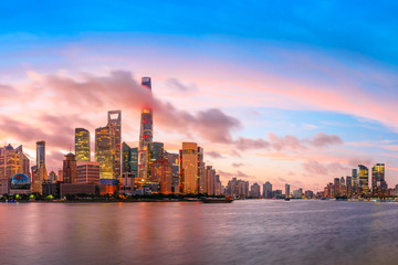 Fototapeta premium Sunset architectural landscape and skyline in Shanghai