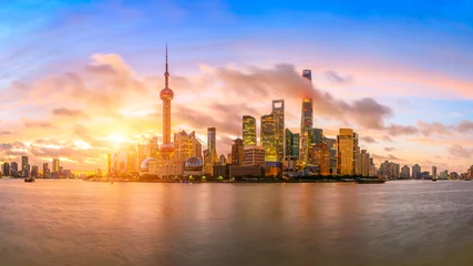Foto auf Leinwand Sunset architectural landscape and skyline in Shanghai © zhao dongfang