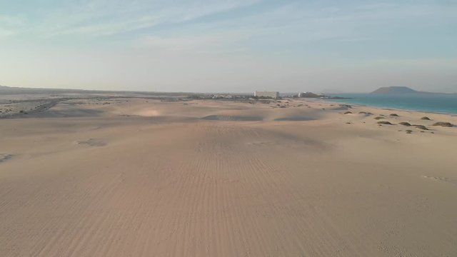 Dune desert Aerial drone footage Dunas de Corralejo, Fuerteventura, Canary Islands Spain six