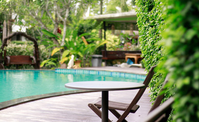 table place at swimming pool