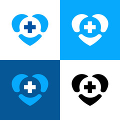 Heart and cross logo template elements, medical  icon design