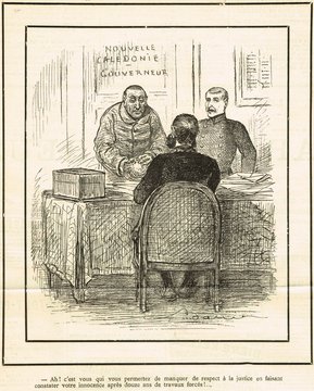 Nouvelle-Cal&eacute;donie. Humour, satire. Bagne, justice et travaux forc&eacute;s.