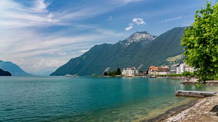 Switzerland, Panoramic view on green Swiss Alps near Sisikon