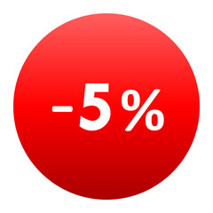 Sale - minus 5 percent - red gradient tag isolated - vector