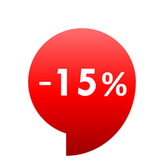 Sale - minus 15 percent - red gradient tag isolated - vector