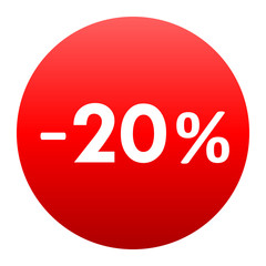 Sale - minus 20 percent - red gradient tag isolated - vector
