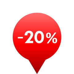 Sale - minus 20 percent - red gradient tag isolated - vector