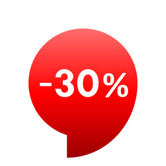 Sale - minus 30 percent - red gradient tag isolated - vector
