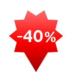Sale - minus 40 percent - red gradient tag isolated - vector