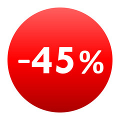 Sale - minus 45 percent - red gradient tag isolated - vector